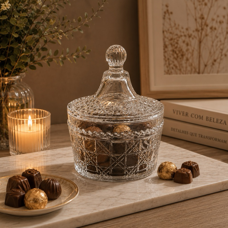 Bomboniere de Vidro Cristal Porta Doces Decorativa Utilidades 300ml