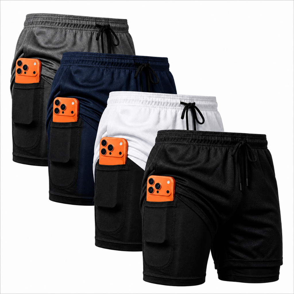 Kit 4 Shorts 2 em 1 Duplo Bermuda Academia Masculino Para Treino Corrida Academia Dry Fit
