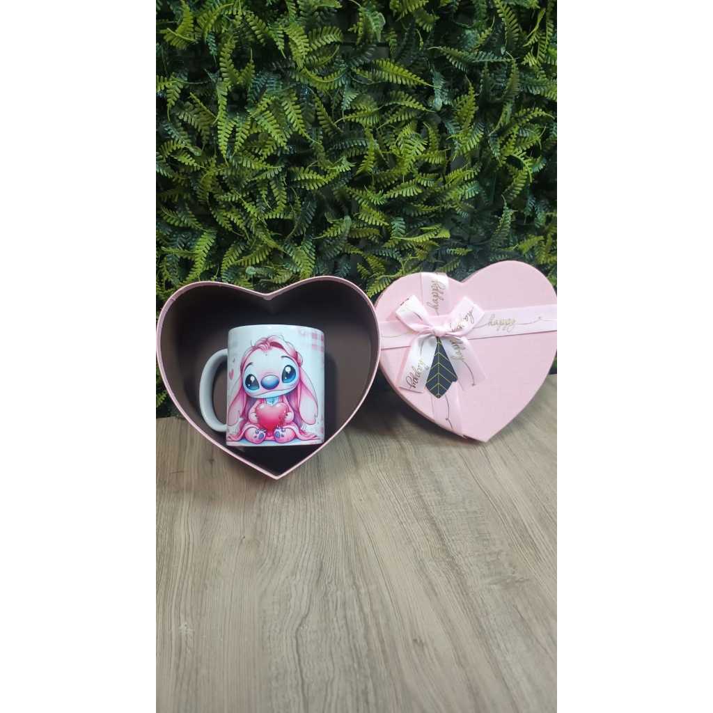 Kit Presente Caneca Angel Com Caixa Coração Luxo Presente Criativo