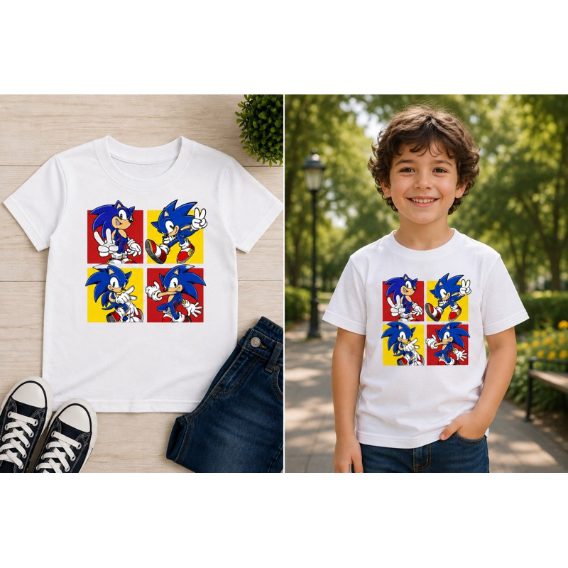 Camiseta Infantil Sonic Personagem Estampa Divertida Algodão Confortável Menino Menina