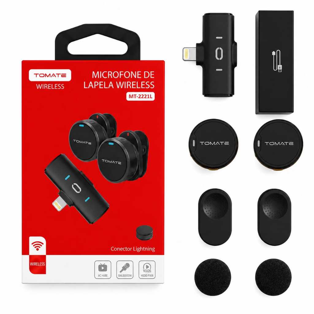 Microfone Lapela para iPhone Wireless Duplo Tomate MT-2221L