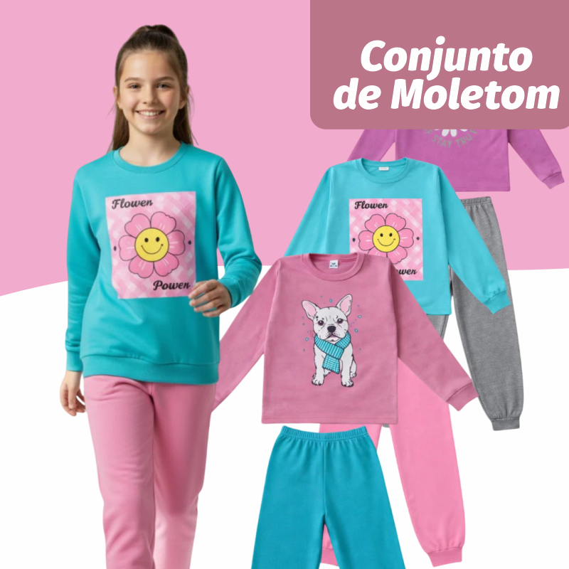 Conjunto Moletom Juvenil Menina Inverno Quentinho Feminino 1 Ao 14 Anos Confortável