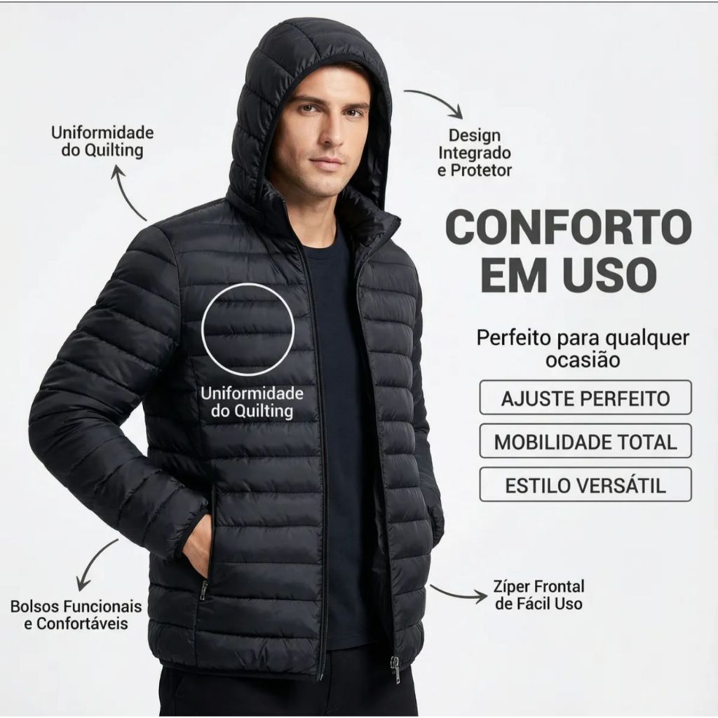Jaqueta Puffer Masculina Bobojaco Bomber Blusa de Frio Impermeável Moto Inverno Neve Com Touca