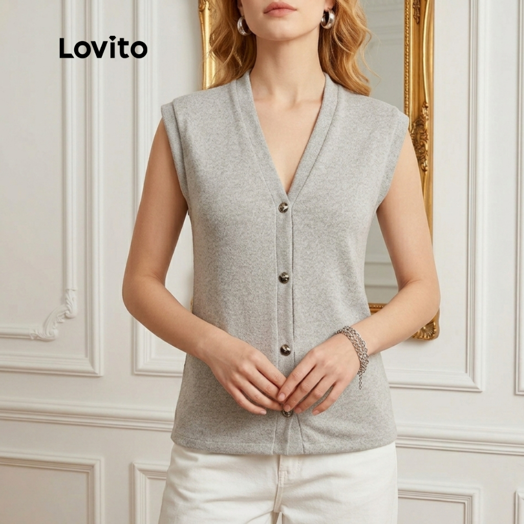 Lovito Colete Botoes Lãnzinha Moda Basica Feminina BRTKB465BRL494