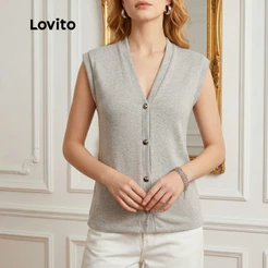 Lovito Colete Botoes Lãnzinha Moda Basica Feminina BRTKB465BRL494