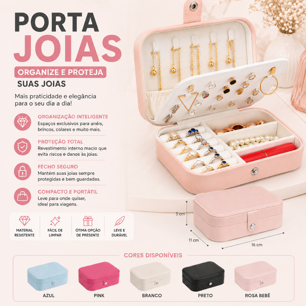 Porta Joia Para Viagem Grande Portátil Organizador Armazenamento para Bijuteria Brinco Anel Pulseira