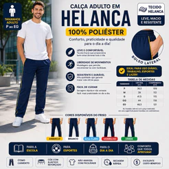 Calça Adulto Helanca 100% Poliéster Com Friso Uniforme Escolar Esportiva P ao EG