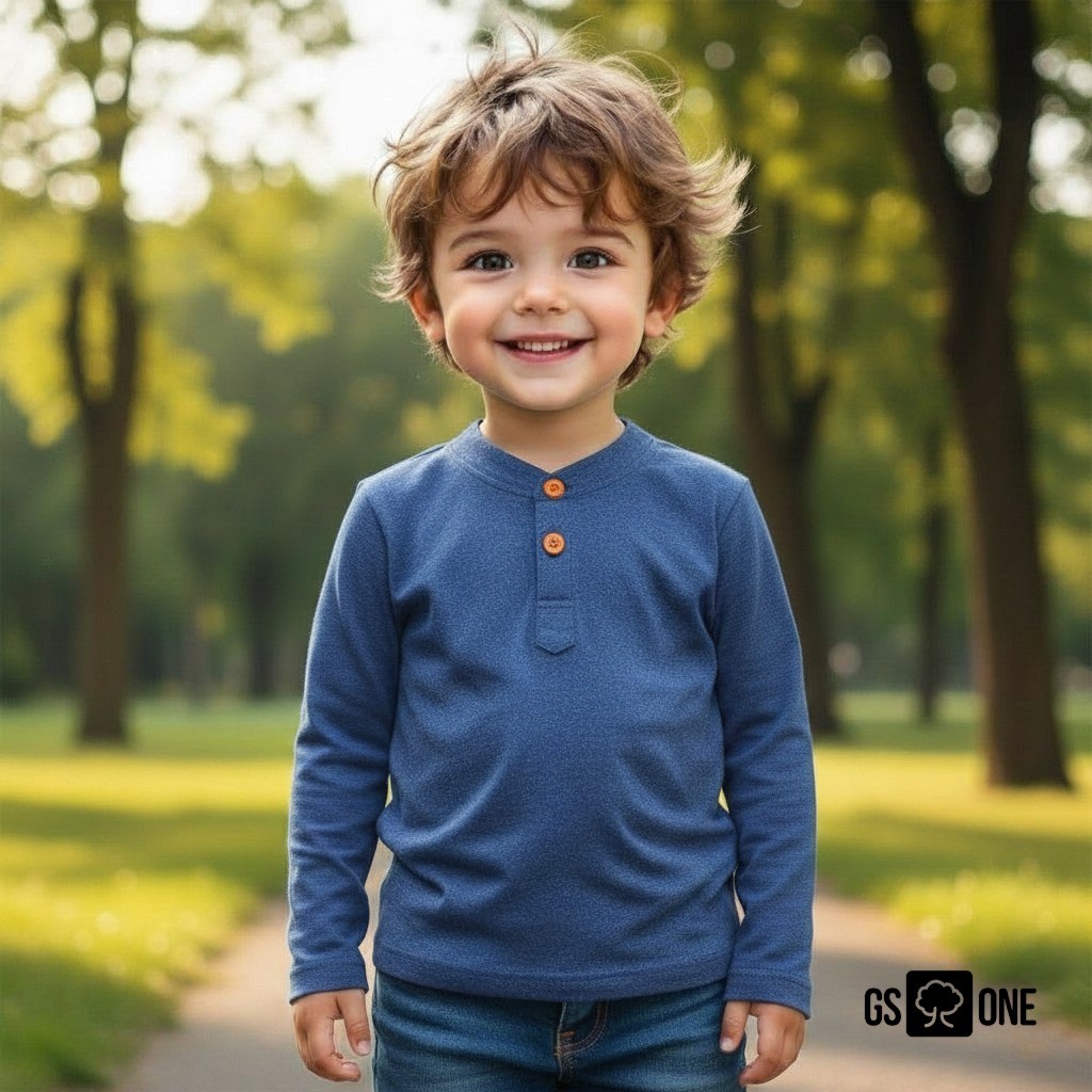 Camisa Henley Manga Longa Infantil Malha Ecológica