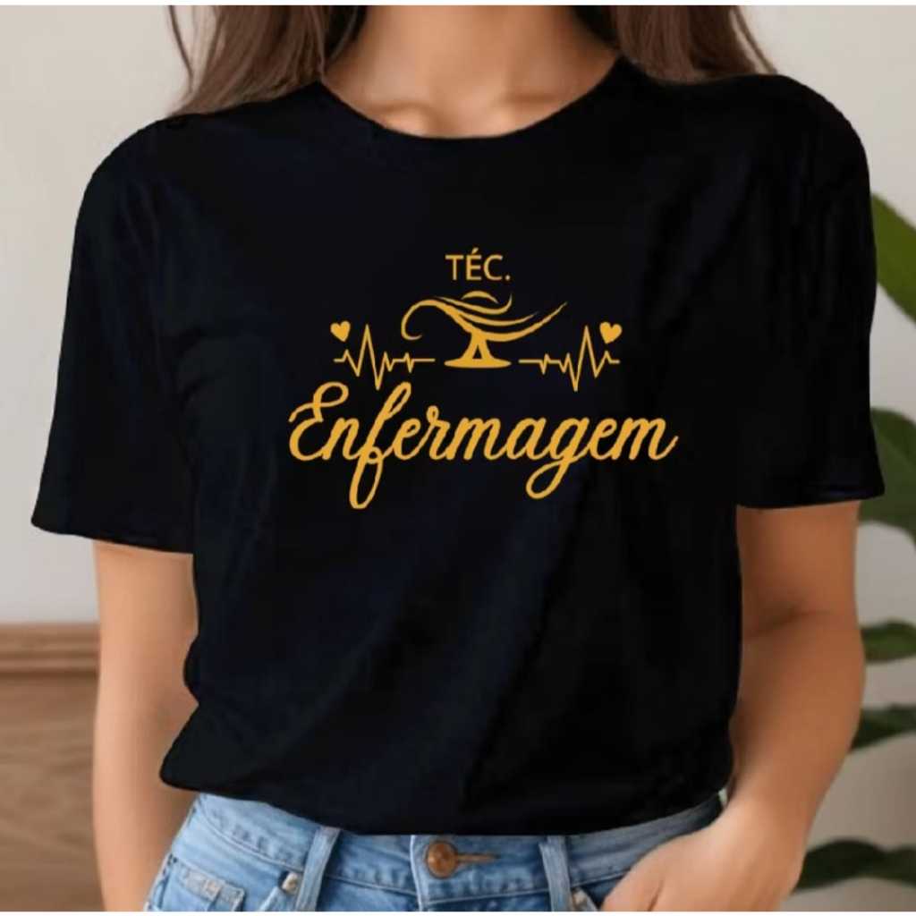 Camiseta Técnico em Enfermagem Unissex 100% Algodão Premium Camisa Enfermeira Blusa de Uniforme Feminina Masculina