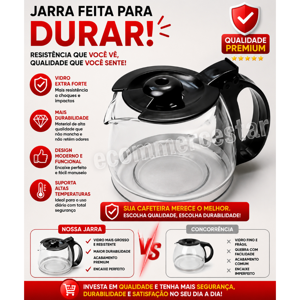 Jarra para cafeteira compativel Dolce Arome 18 Xícaras Preta C30 Vidro Forte — imagem 2 de 2
