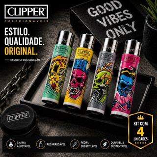 Conjunto 4 unid. Clipper Original Maxi  - Isqueiro recarregável - Coleções Exclusivas - sem gás