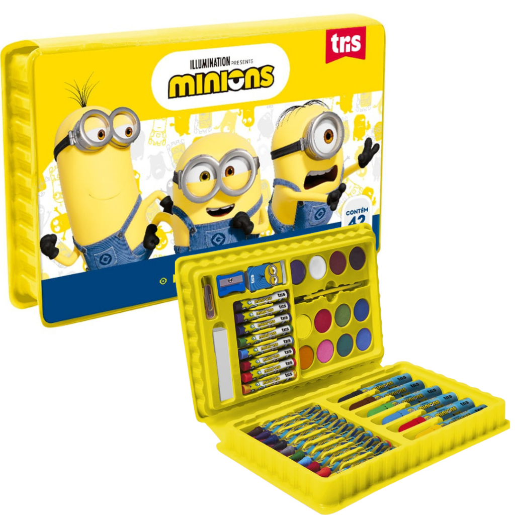 Estojo Maleta artística de Pintura 42 itens Minions Infantil Escolar
