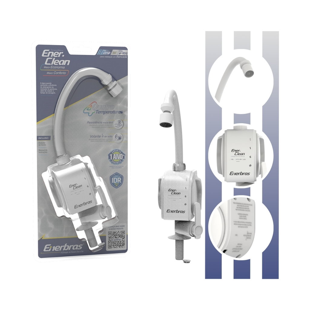 Torneira Elétrica Enerclean 4 Temperaturas Bancada Acabamento Acetinado Mate Cor Branco Enerbras