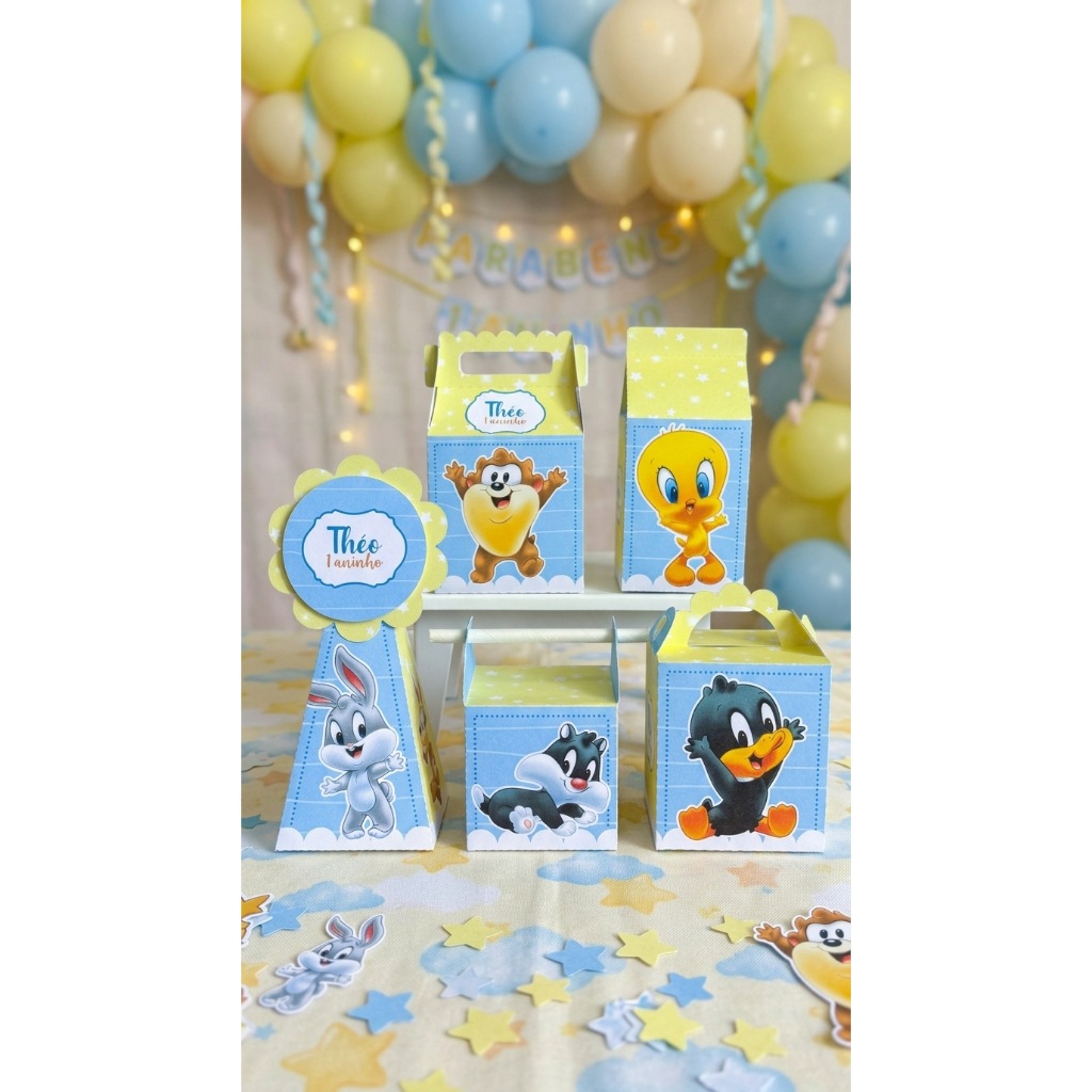 kit personalizados baby looney tunes menino e menina- pegue e monte -lembrancinhas para aniversario - caixinhas