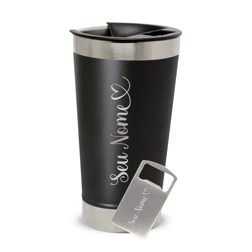 Copo Térmico Inox Preto 473ml Personalizado – Gravação a Laser Nome Logo ou Time