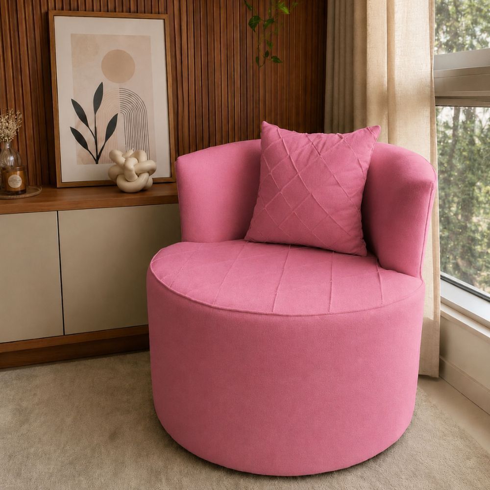 Poltrona RM Orgânica Luxo com Almofada para Sala de Estar e Salão de Beleza Tecido Rose Gold Rosa