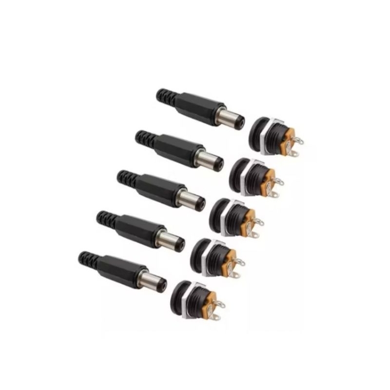 5 Conector Dc Jack Fêmea Pino Painel Rosca E 5 Plug P4 Macho