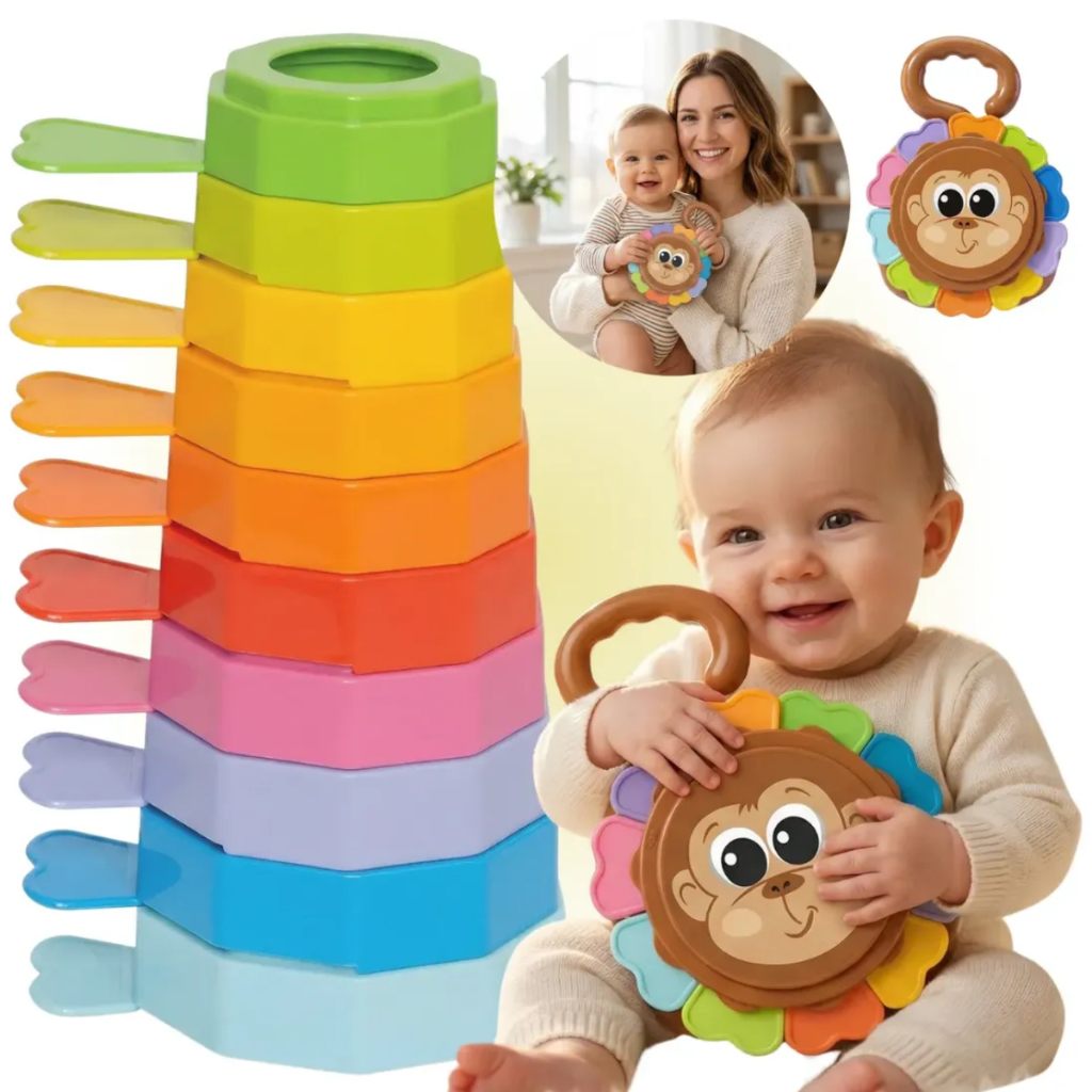 Brinquedo Educativo Para Bebê Empilhar 10 Formas Mercotoys Desenho Macaco