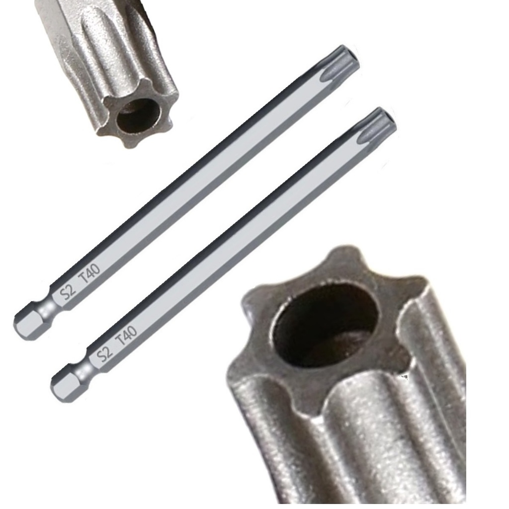 2 Pontas Bits Torx Furo Guia Longo T40 100mm Parafusadeiras