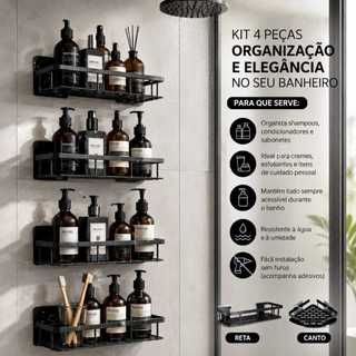 KIT Com 4 Prateleiras Suporte De Banheiro Organizador Alta Qualidade Premium Porta Shampo