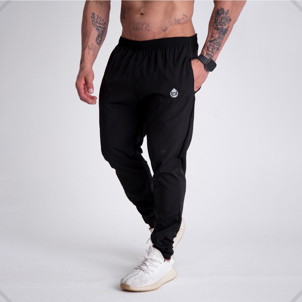 Calça Masculina Tactel Elastano Jogger Esportiva Academia Slim Treino Casual Leve Confortável Bolso