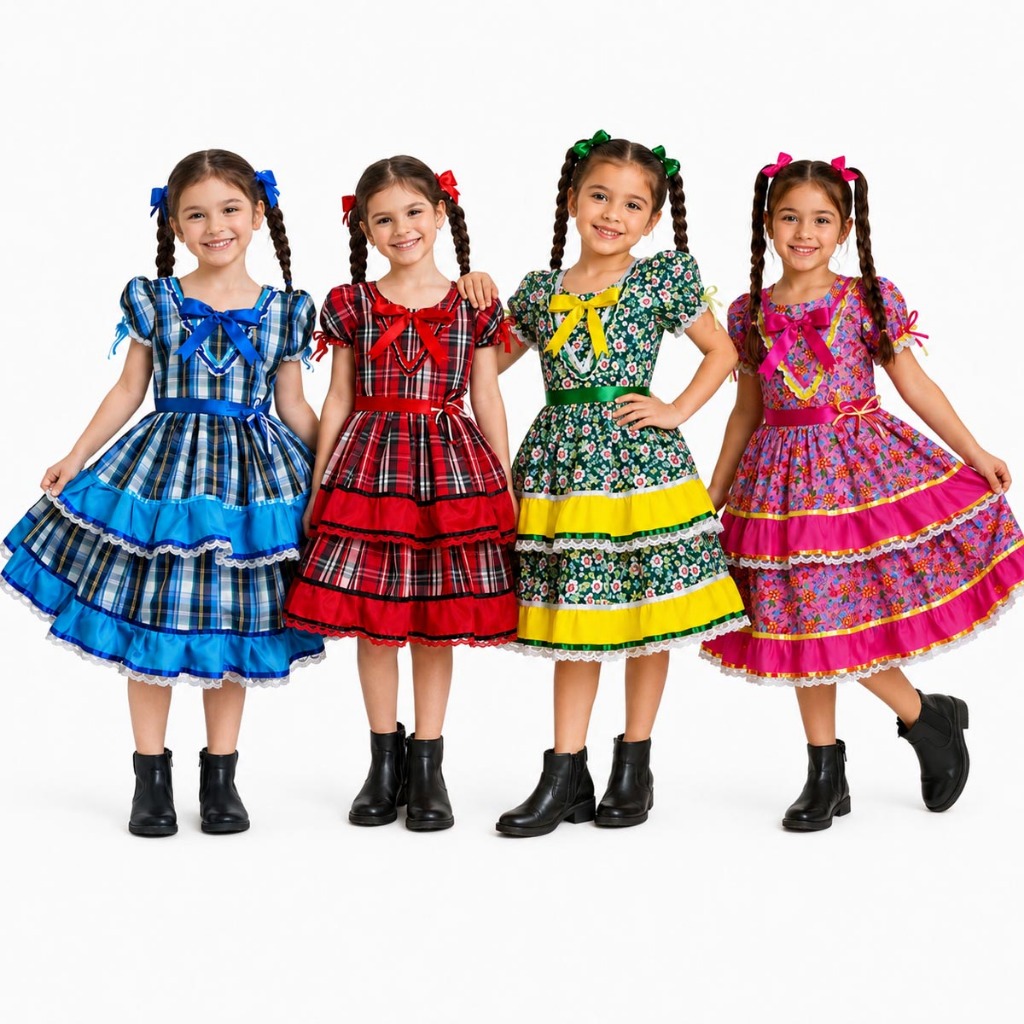 Vestido Festa Junina Vermelho Menina Xadrez Infantil Roupa Junina Quadrilha