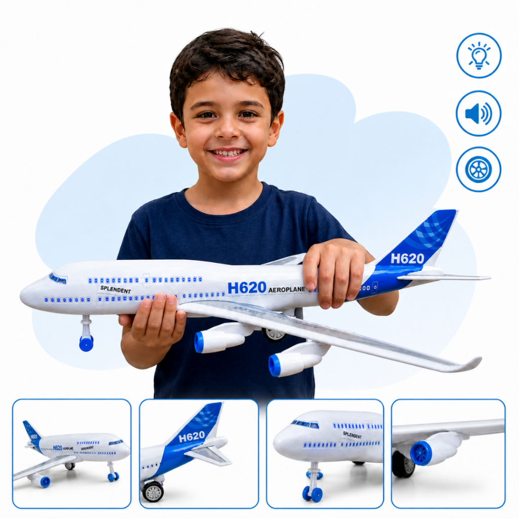 Avião Brinquedo Grande Fricção Acende Luzes E Som Aviãozinho