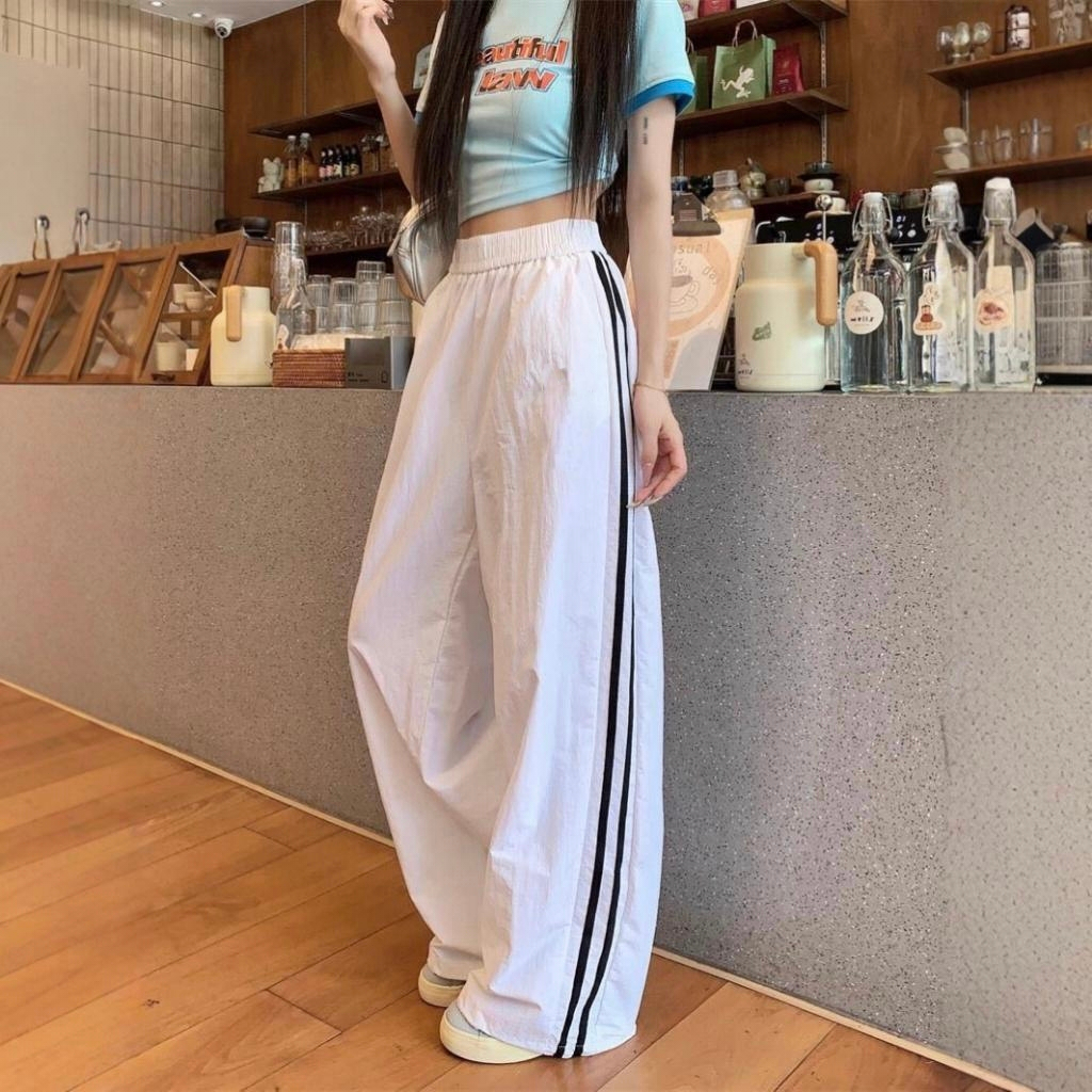 Calça Pantalona Feminina Listras Laterais Elástica Leve Urban Confortável para Academia e Passeios 4 Cores