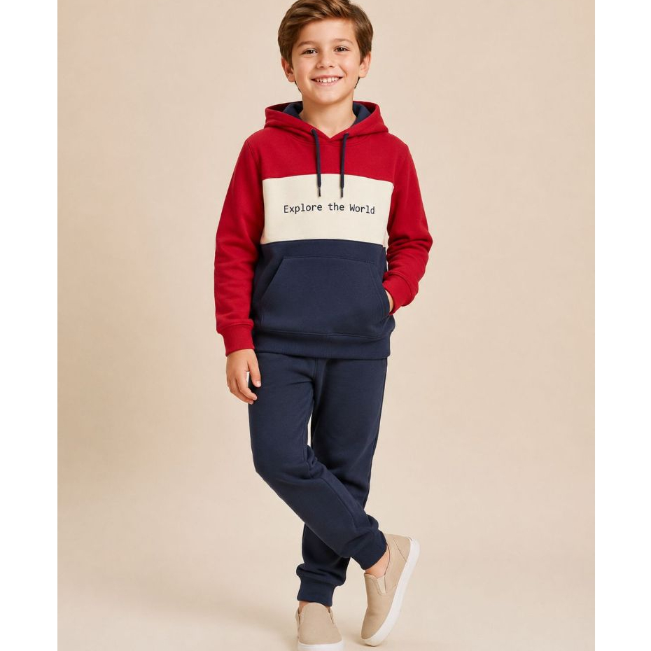 Conjunto Infantil Masculino Moletom Forrado Peluciado com Capuz e Zíper + Calça Jogger Inverno Menino