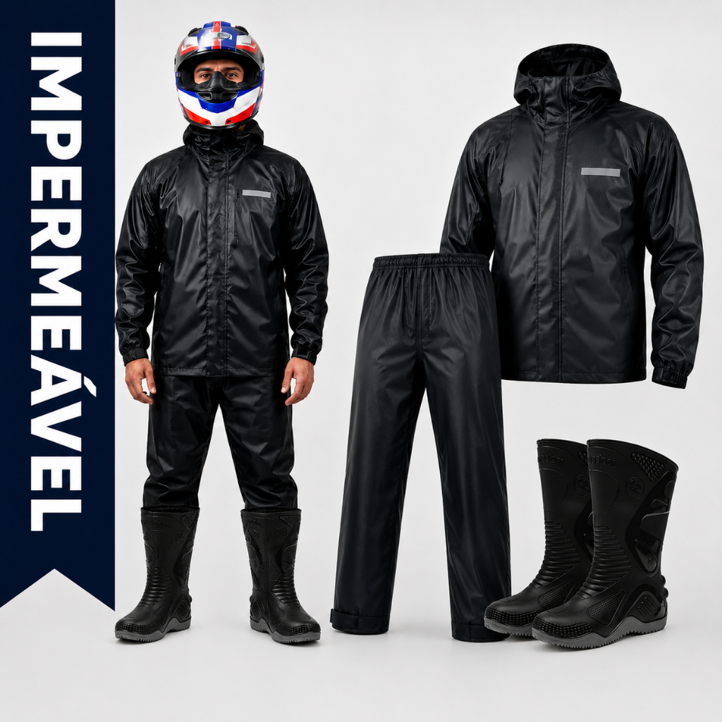 Conjunto Capa de Chuva Moto Emborrachada Impermeável Tamanho XG Flex Motoqueiro Motoboy + Bota de chuva Moto Safe