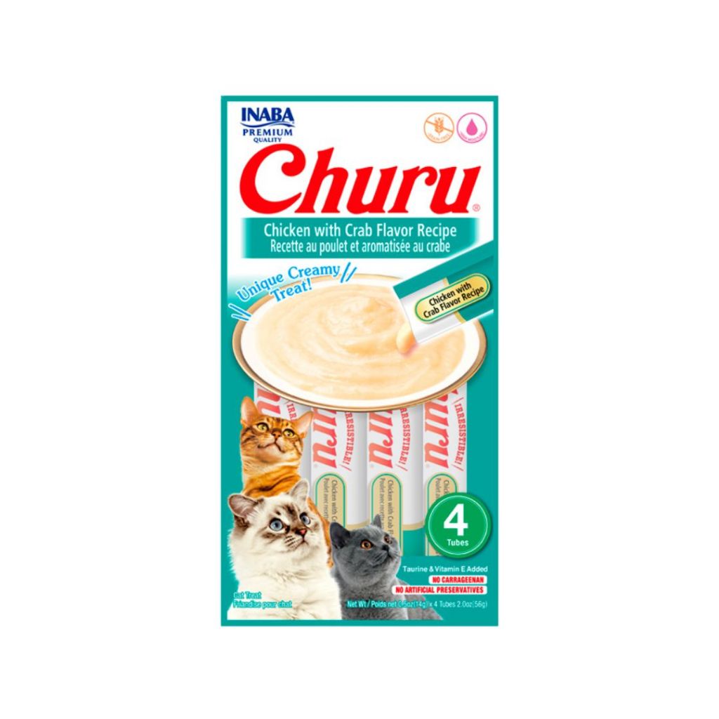 Petisco Cremoso Churu Para Gato Sabor Galinha e Caranguejo 56g 4 Tubinhos