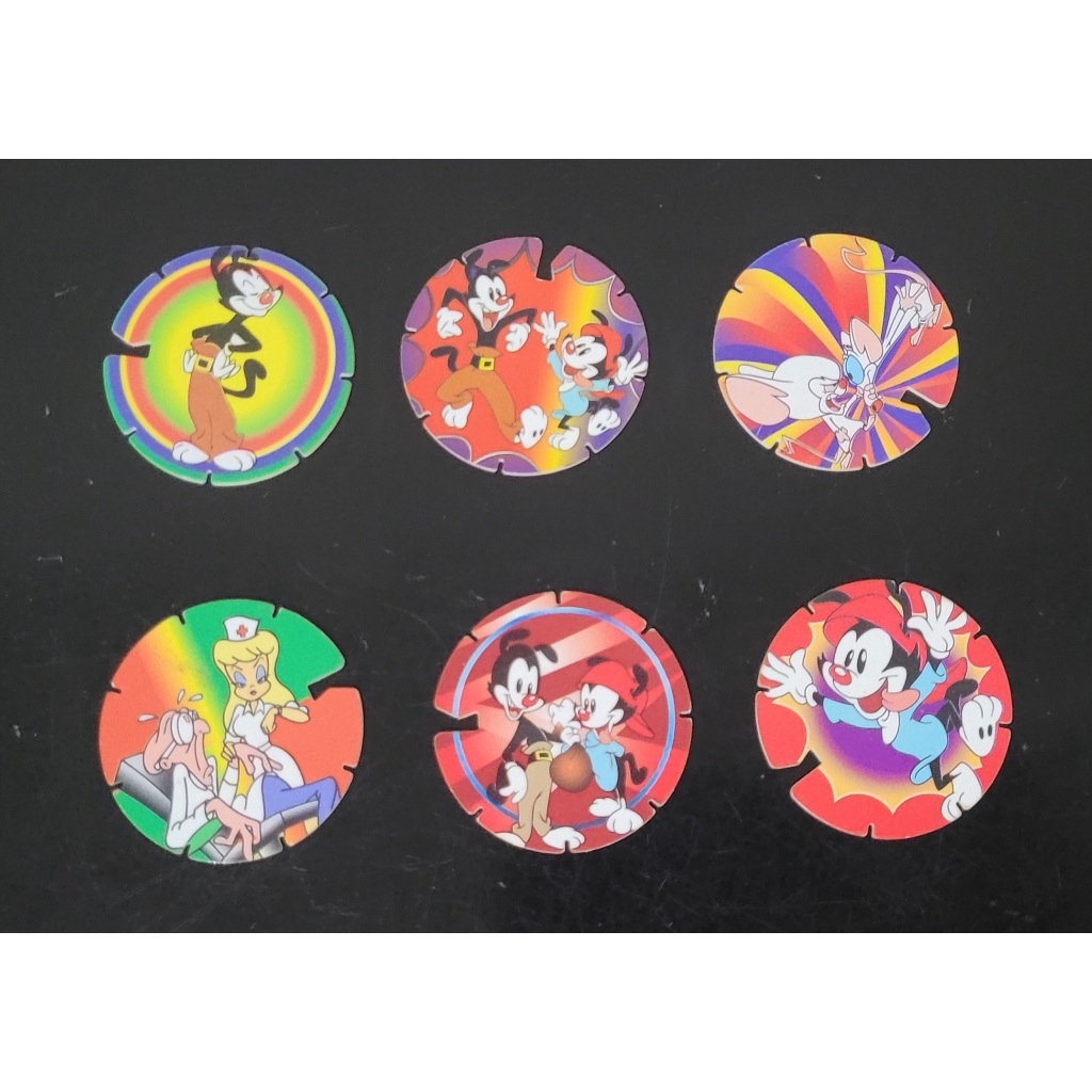 Lote 6 Tazos Elma Chip Animaniacs anos 90 em Perfeito Estado
