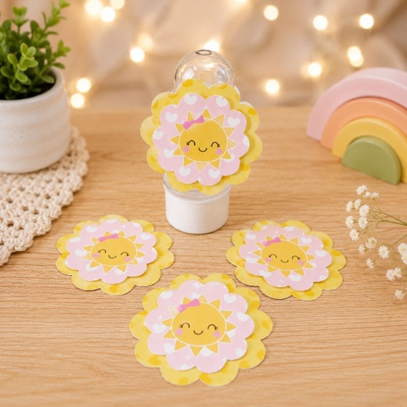 Aplique Escalope 3D Raio de Sol Rosa - Personalizado no Tema - Lembrancinha - Festa - Aniversário- Decoração