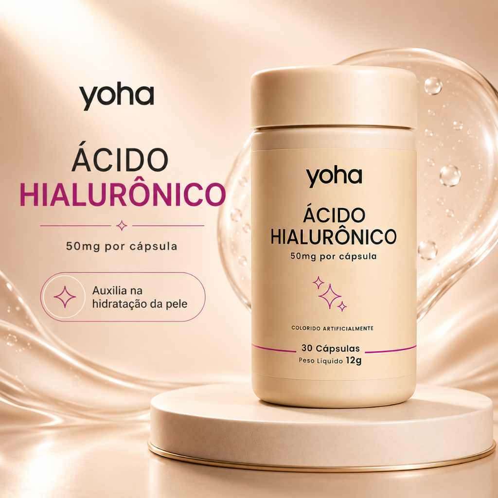 Ácido Hialurônico Yoha 50mg 30 Cápsulas Auxilia Hidratação Da Pele Sem Glúten