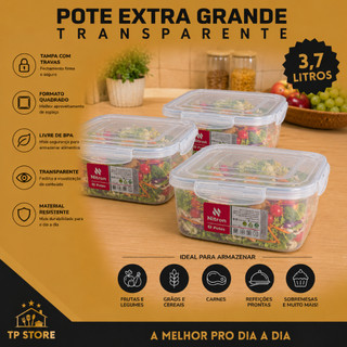 Kit Pote Organizador Alimentos Quadrado Grande Com Travas