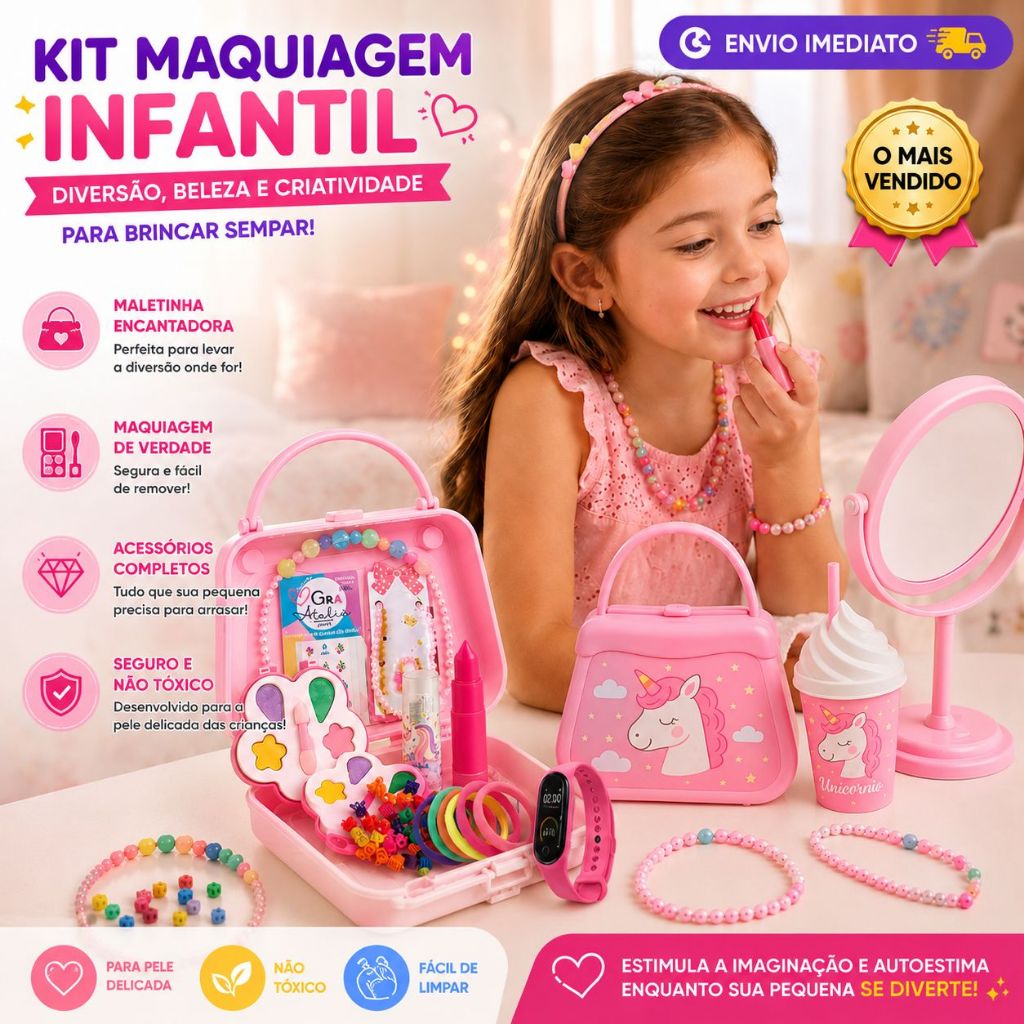 kit Infantil Criança De Maquiagem Com Maletinha Make Linda Completa increvel