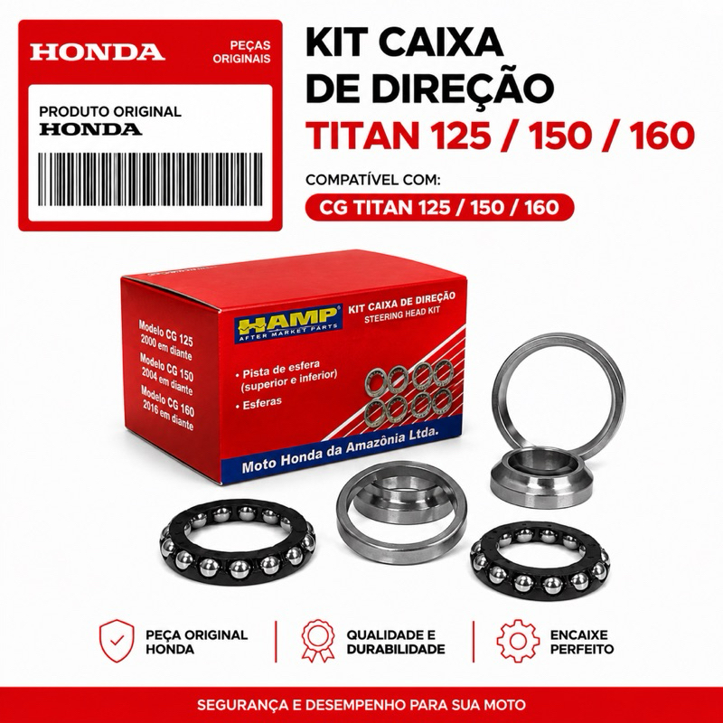 Kit Caixa De Direção Original Honda HAMP Titan 125 150 160 CG Fan Rolamento Mesa Guidão