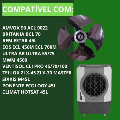 Hélice Para Climatizador Cli Pro 45 70 100 Litros Original 4 Pás Reposição (SILENCIOSA)