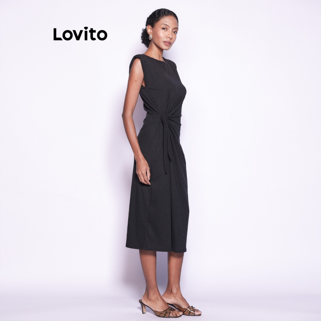 Lovito Vestido Midi Feminino Com Amarração Lateral DRB1113BRL1143 · foto 2