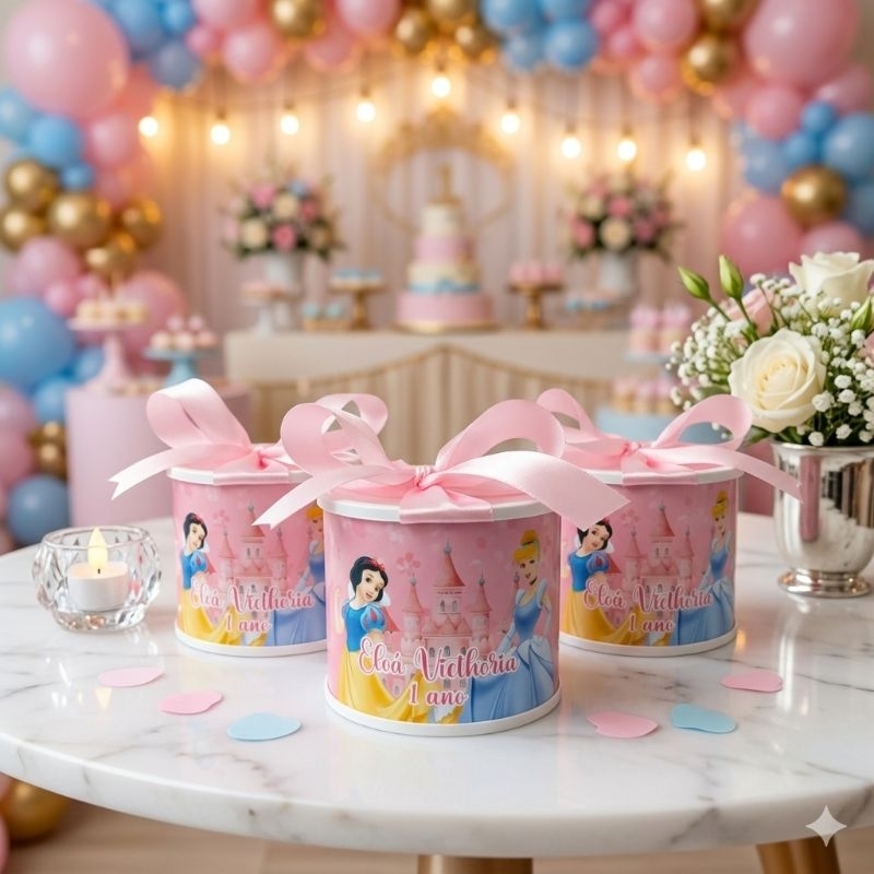Tubolatas Personalizadas 5X6-PRINCESAS DISNEY ROSA-Lembrancinha Maternidade/Festa Infantil/ Chá de bebê - DIVERSOS TEMAS