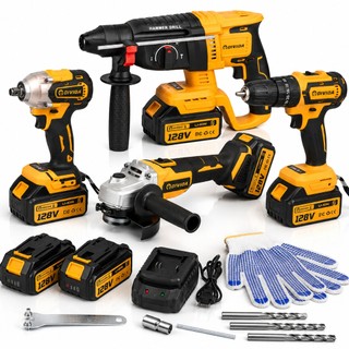 Kit Ferramentas Elétricas 48V 3/4 Peças Profissional Parafusadeira Martelete Esmerilhadeira Sem Fio