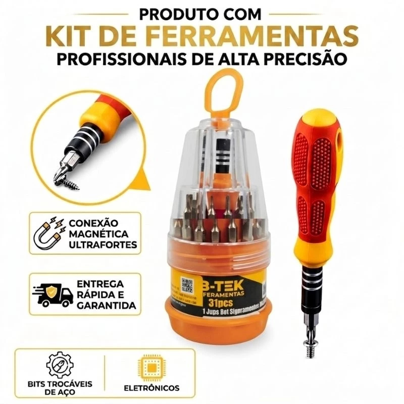 Kit Jogo Ferramenta 31 Peças Chaves Alen Torx Fenda Philips Conserto Tablet Notebook