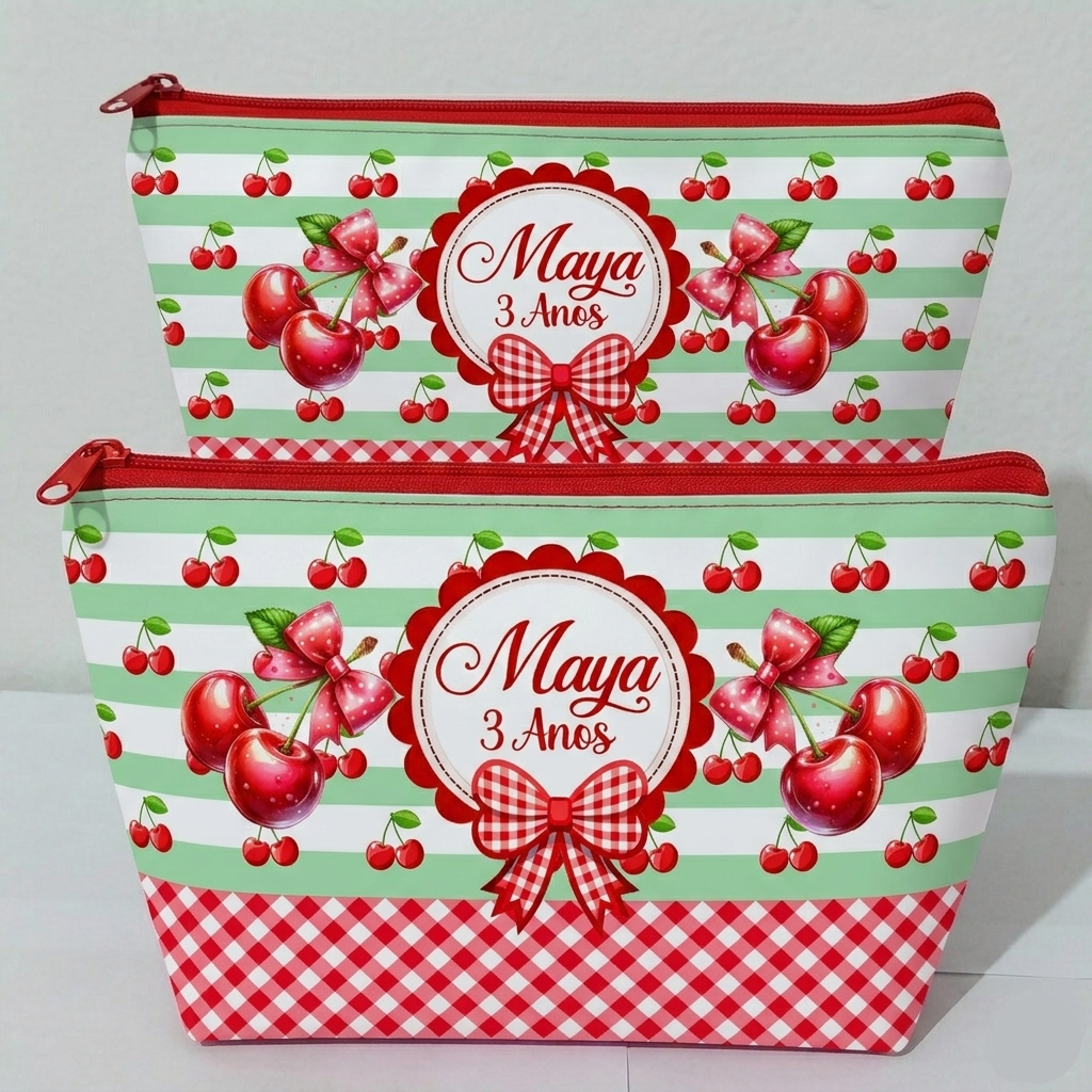 Kit 20 Necessaire Personalizada Cerejinha com nome Lembrancinha Personalizada estojo Aniversário Chá de bebê Batizado