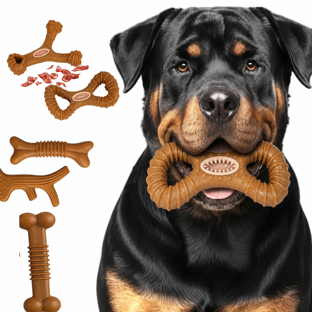 Brinquedo Mordedor de Fibra de Bamboo para cachorros - Osso de Nylon Maciço com Aroma Bacon