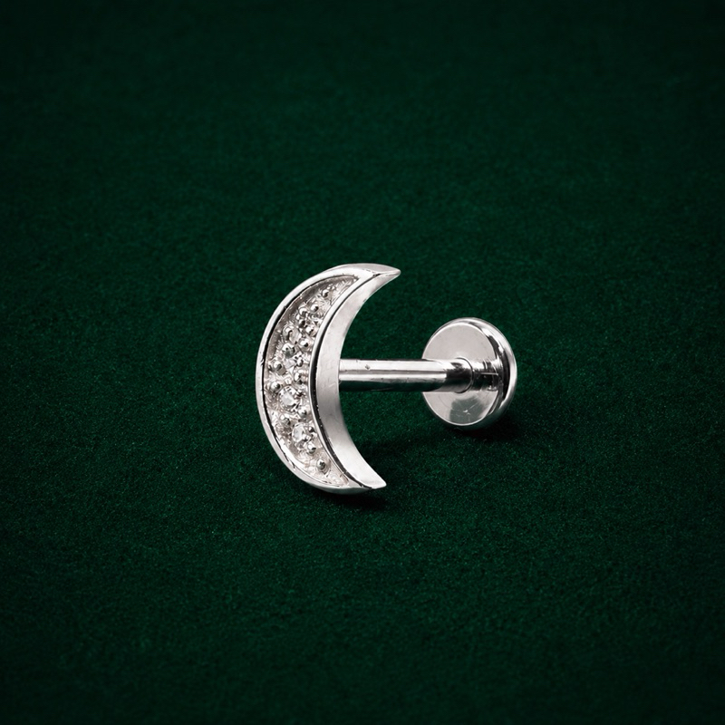 Piercing Meia Lua Cravejado em Prata 925 Delicado e Elegante