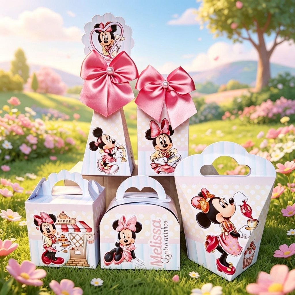 Kit Personalizados MINNE ROSA CONFEITARIA  Pegue e Monte Caixinhas Lembrancinhas Festa Infantil Aniversário