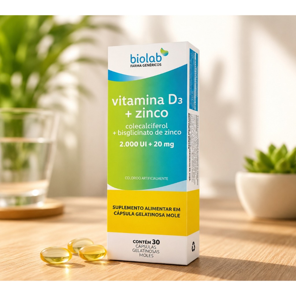 Detalhes do Vitamina D3 + Zinco 2.000UI + 20mg 30 Cápsulas Moles