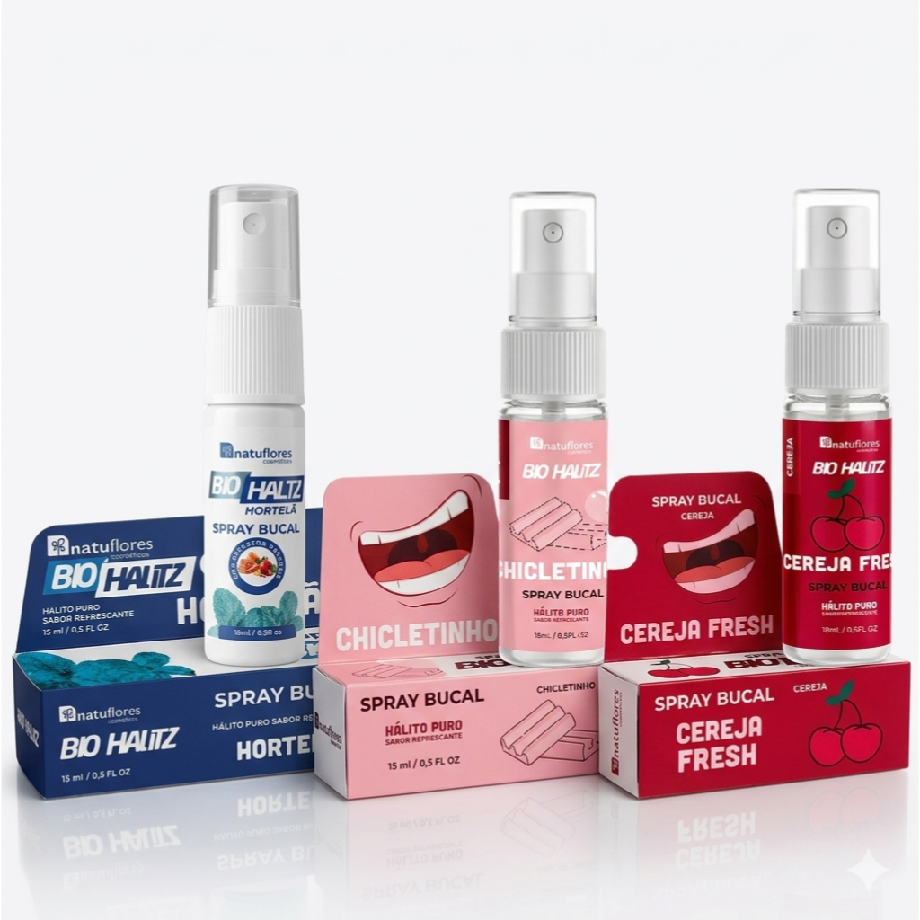 Kit 3 Spray Bucal Bio Halitz Hortelã Chiclete Cereja Fresh