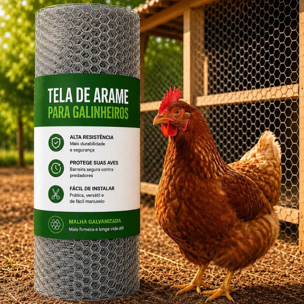 Tela Arame Galvanizado 2" Galinheiro Viveiro Aves pássaros malha 2 Polegadas 1,5m de altura