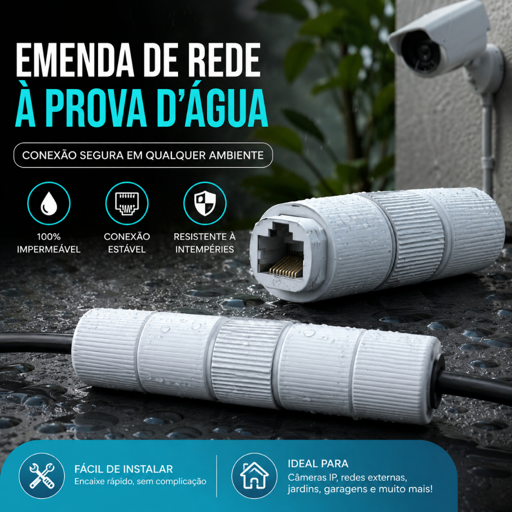 Conector Emenda de Rede RJ45 Branco a Prova D´agua CAT5 CAT5E CAT6 Ideal para Ambientes Externos